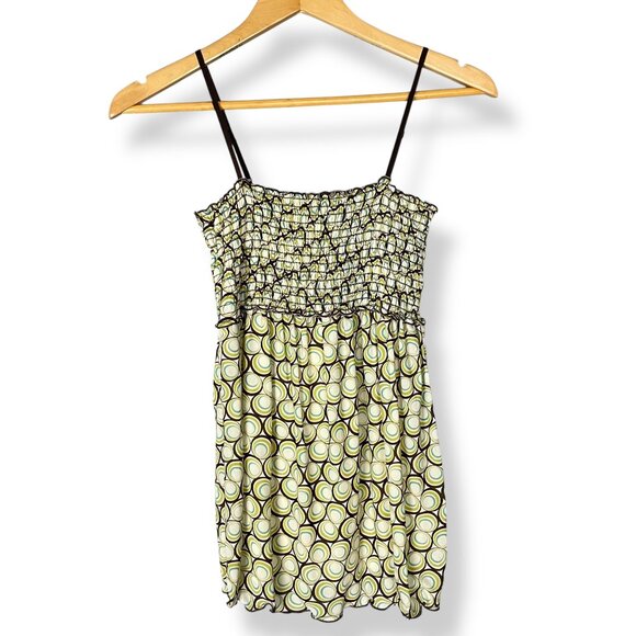 NWT Max Studio Top‎ Size Small Geometric Circle Pattern Shirred Bust Green Brown - Picture 1 of 10